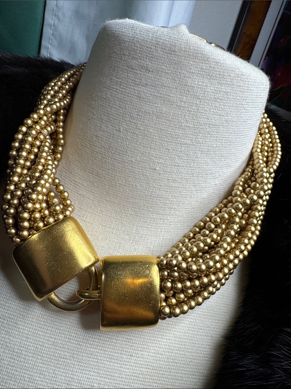 Vintage Carolee Signed Multi-Strand Gold Tone Bead Necklace Statement Choker